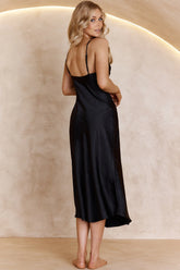 Well Versed Pleated Bust Front Split Dress Black
